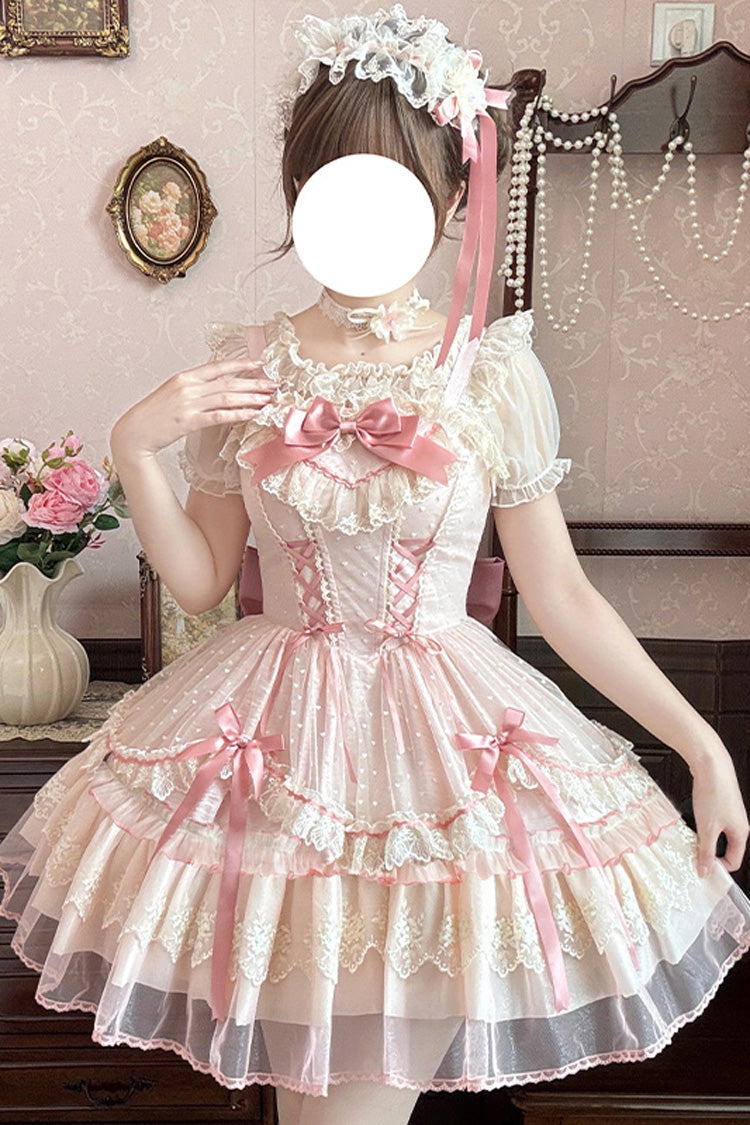 Magenta Sleeveless Ruffle Bow Lace Corset Sweet Jumper Dress - Candy House