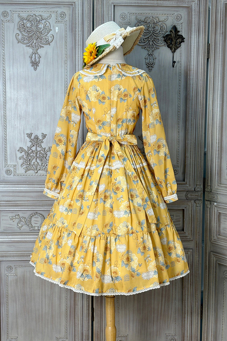 Sunflower Yellow Long Sleeve Floral Bow Elegant Lolita Dress