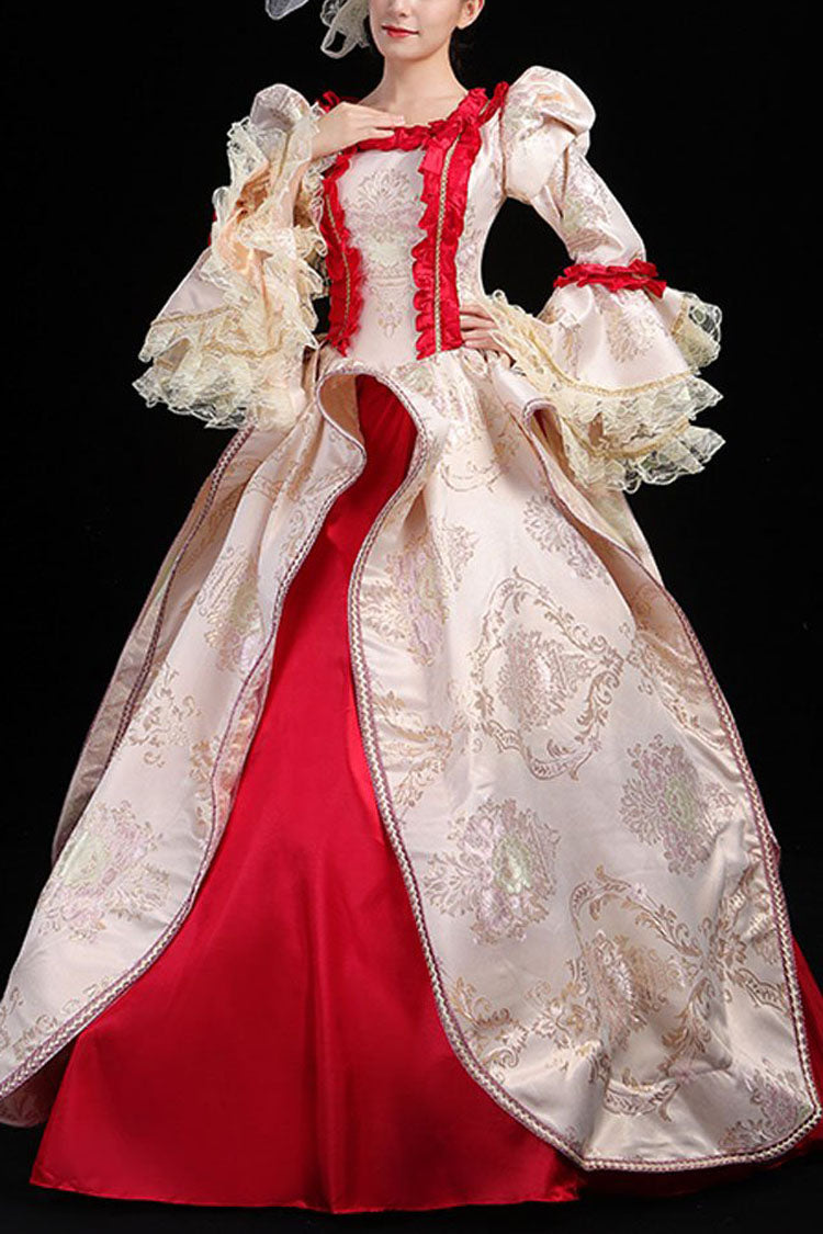 Wine Gown with Golden Stitching and Floral Embroidery - Victorian Lolita