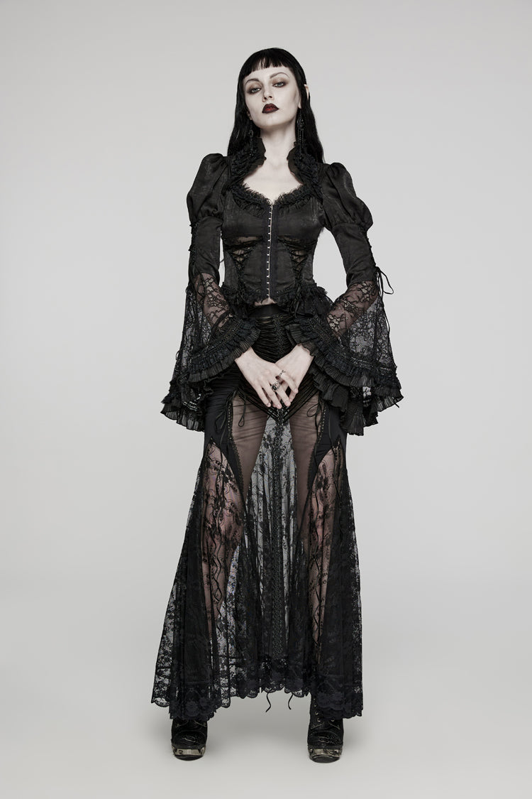 Gothic Adjustable Long Puff Sleeve Fitted Blouse for Women
