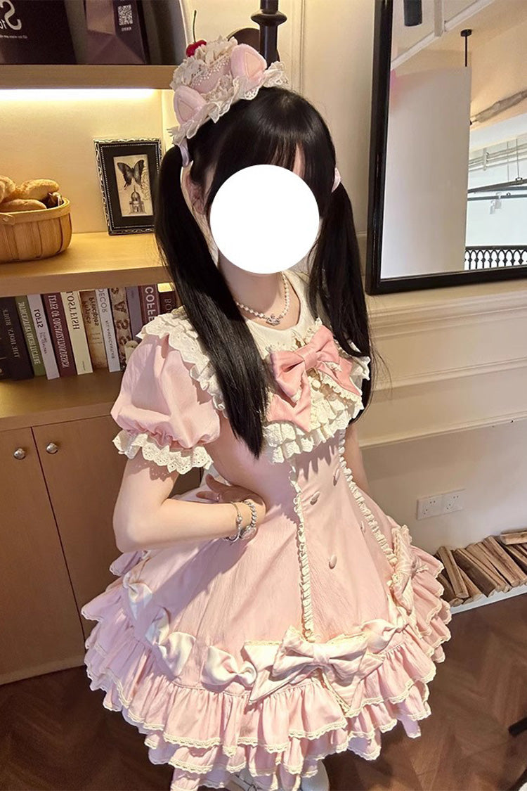 Striped Multi-Tier Ruffle Bow Princess Lolita Layered Dress