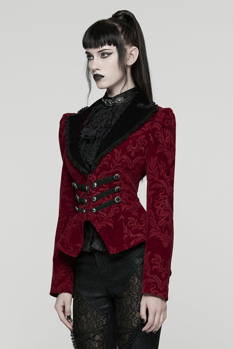 Scarlet Ebony Notched Collar Long Sleeve Laced Zipper Punk Jacket for Women