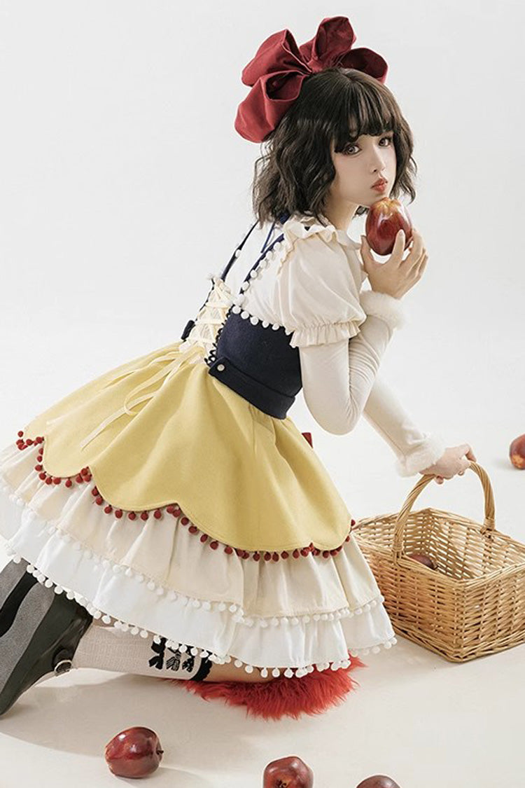 Autumn Winter Multi-Layer Ruffle JSK Dress with Bow