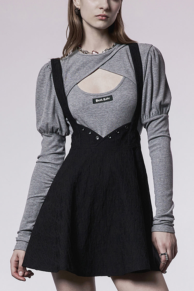 Gothic Future Metal Buttonhole Cat Ear Swing Hem Waist Skirt