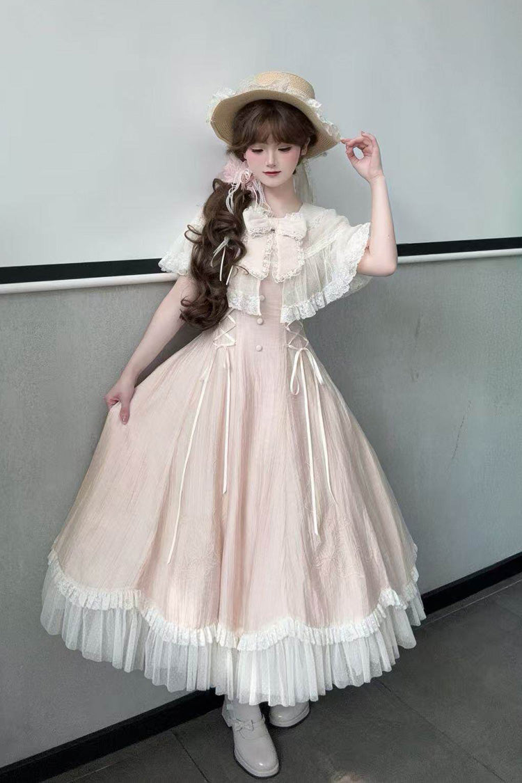 Wind Chime Lolita Dress with Embroidered Bow & Lace-Up Front