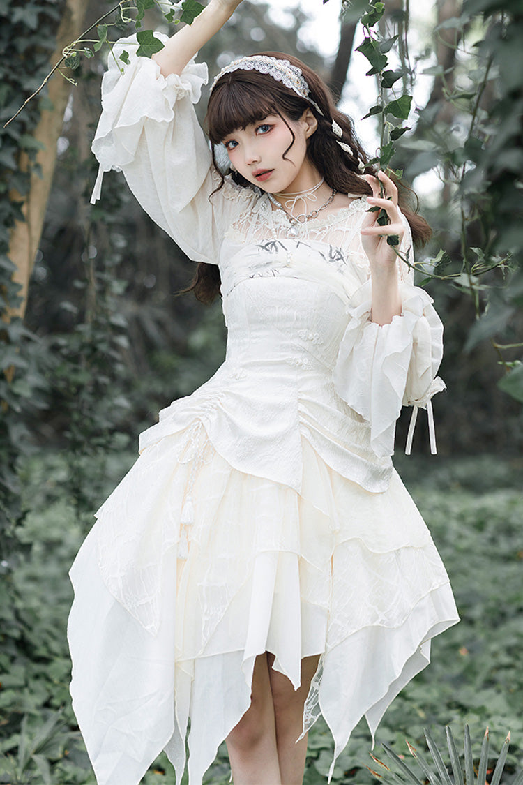 Ivory Layered Bow Accent Princess-Style Irregular Jumper