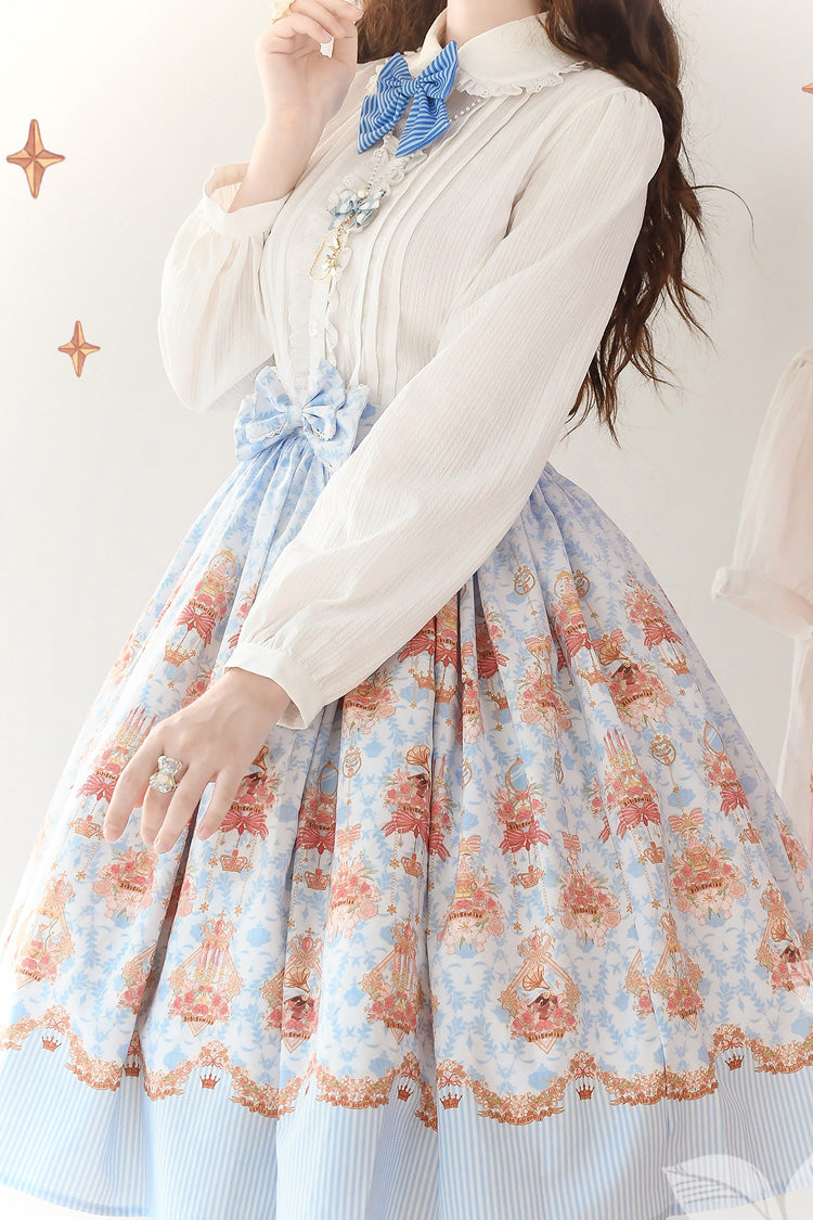 Blue Rose Print Bowknot Sweet Lolita Dress