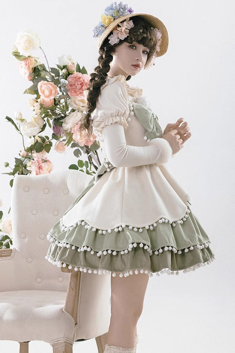Autumn Winter Multi-Layer Ruffle JSK Dress with Bow