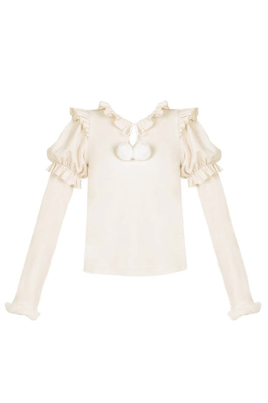 Sweet Lolita Blouse with Puff Sleeves and Hair Ball Tie, 4 Colors
