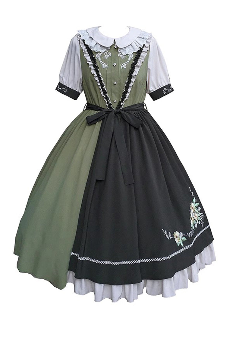 Multicolor Embroidered Short-Sleeved Doll Collar Lolita Dress