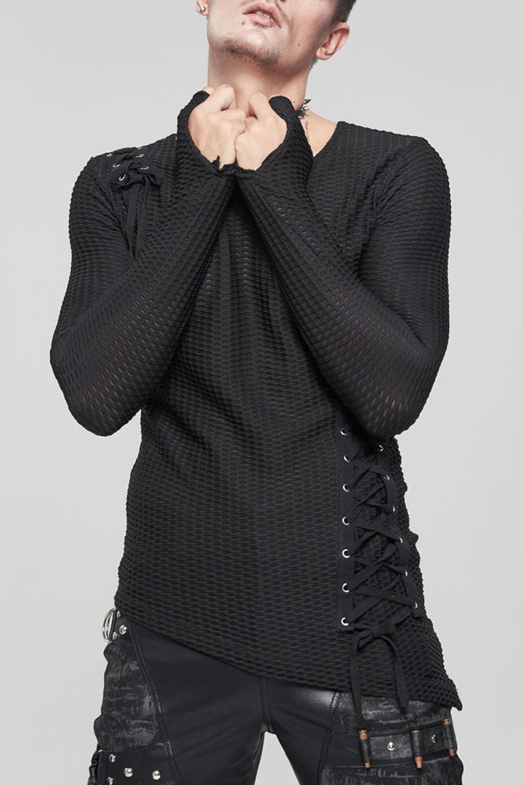 Gothic Asymmetric Drawstring Coarse Net Men's Shirt