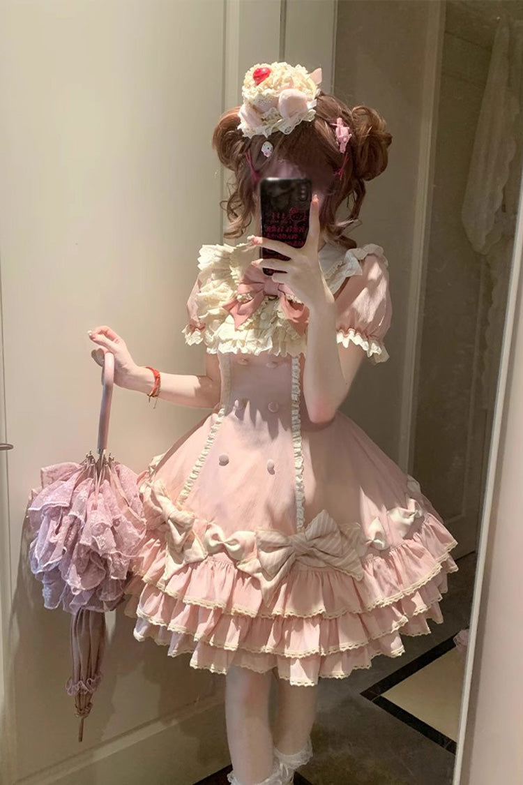 Striped Multi-Tier Ruffle Bow Princess Lolita Layered Dress