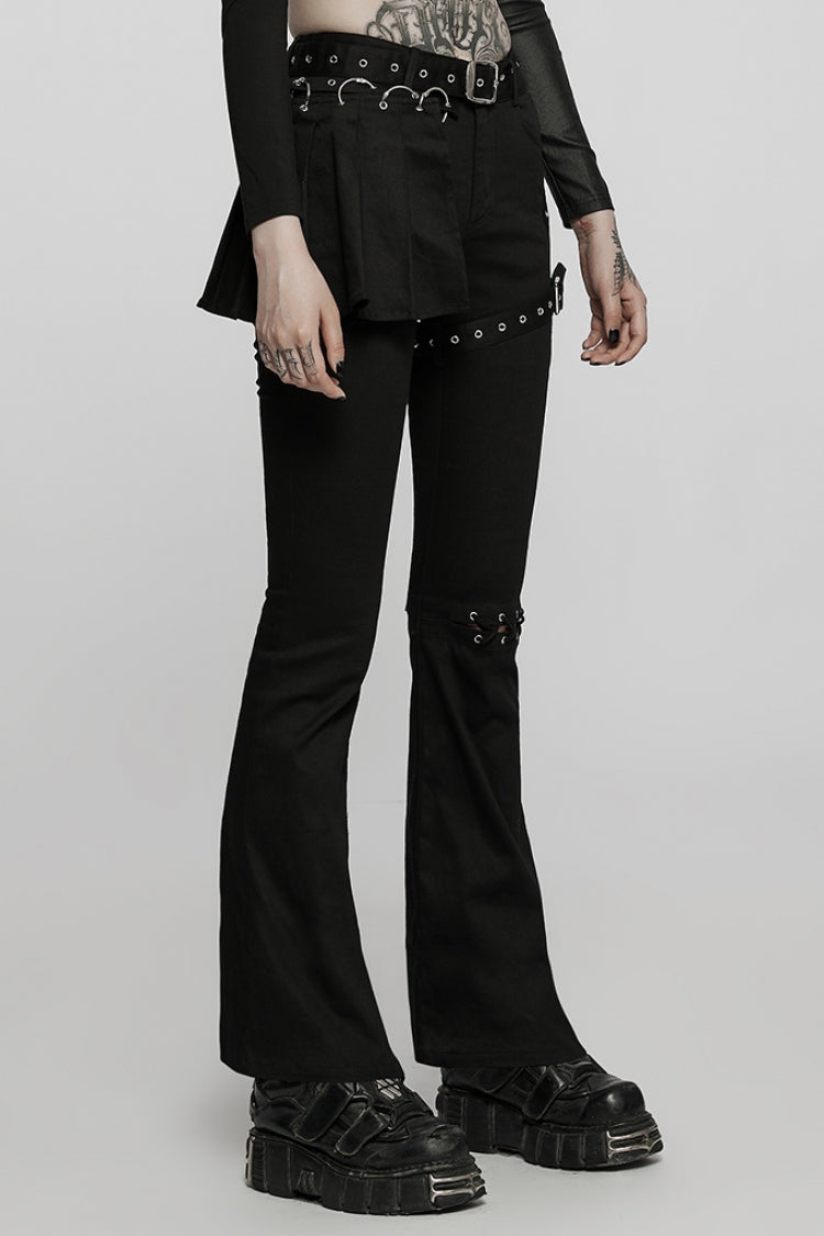 Detachable Belt Flared Leggings with Lace & Cutout Design for Steampunk Look