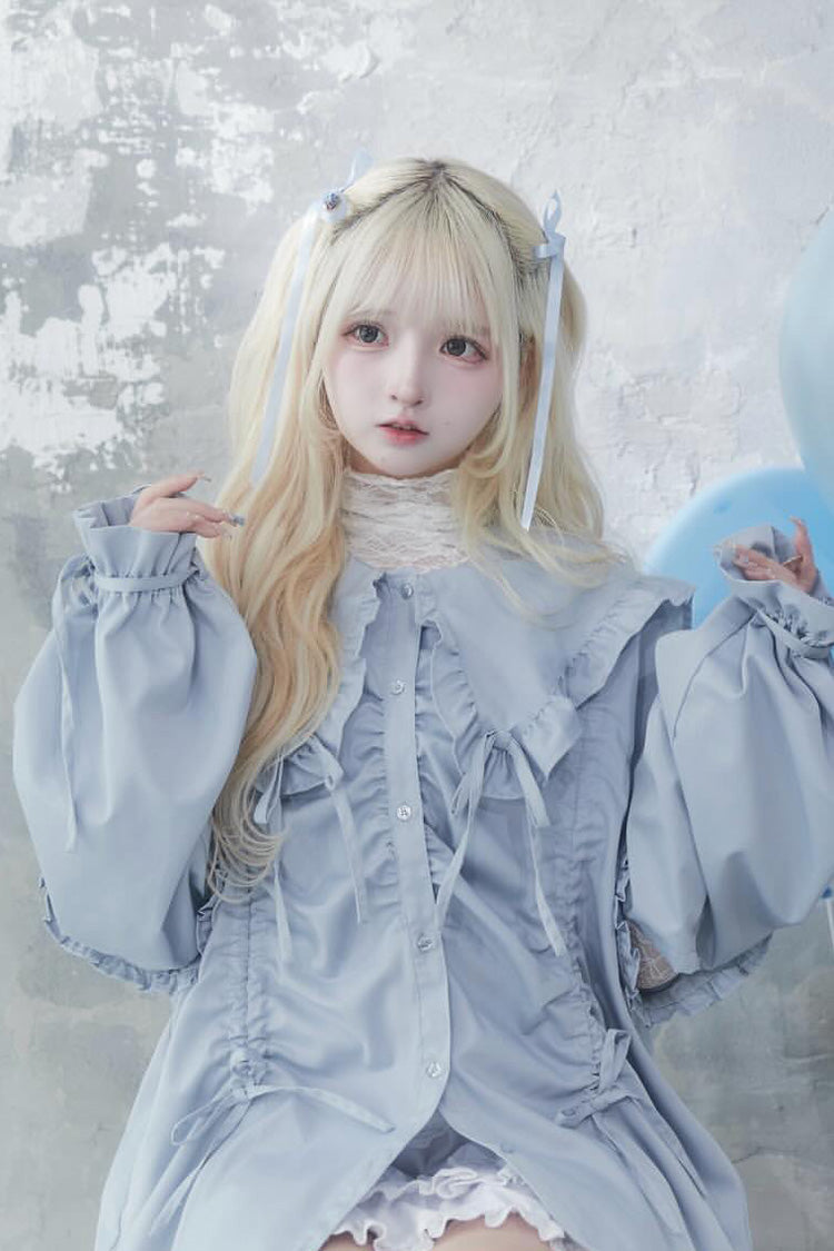 Doll Collar Long Sleeve Ruffled Bow Sweet Jirai Kei Blouse