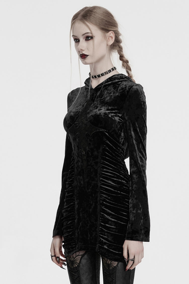 Hollow Cross Stitch Lace Hooded Gothic Dress