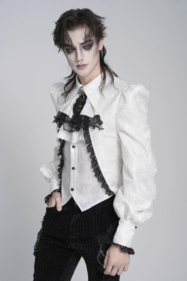 Ivory Palace Shirt for Men with Jacquard and Swallowtail Lace Details