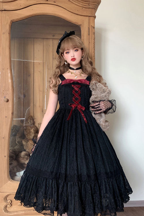 Vintage Rose Multi-Layer Embroidered Sweet Lolita JSK - Black Ruffled Elegance