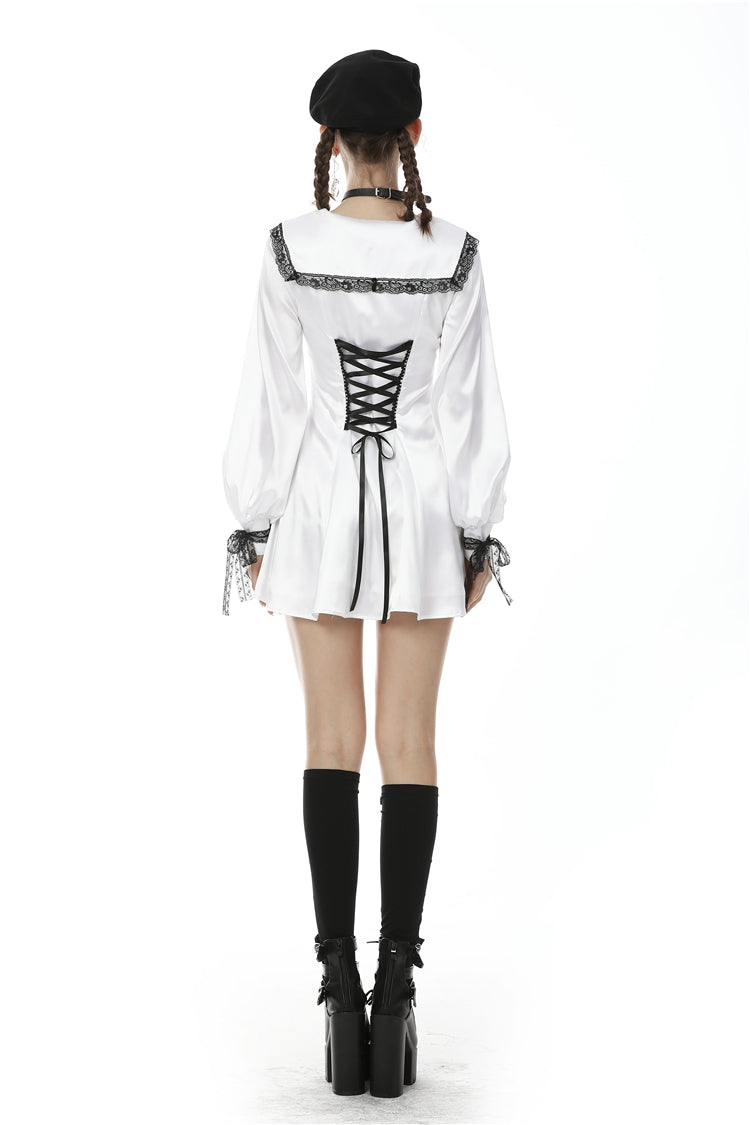 Ivory Dark JK Dress with Lace-Up and Zipper for Women