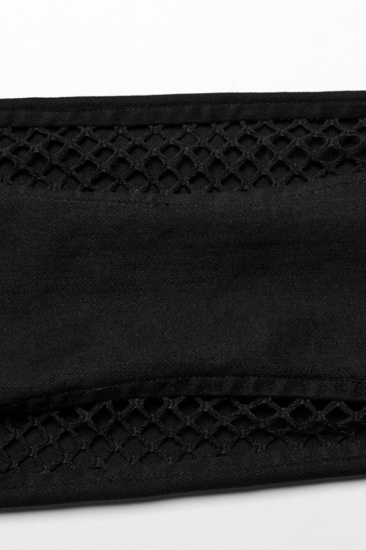 Cutout Punk Jeans with Eyelet Details and Mesh Trim