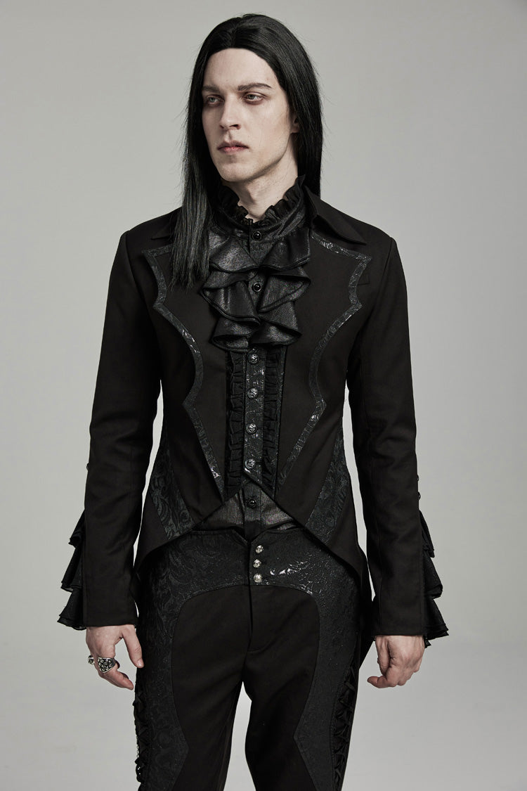 Men's Gothic Coat with Bat Collar, Ruffles and Swallow Tail