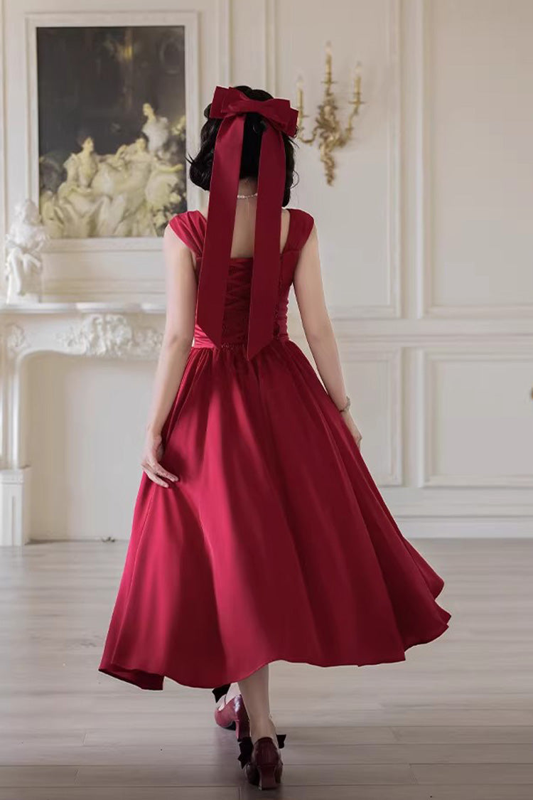 Crimson With Love Square Neck Sleeveless Fishbone Vintage Elegant Lolita Jumper Dress Ensemble