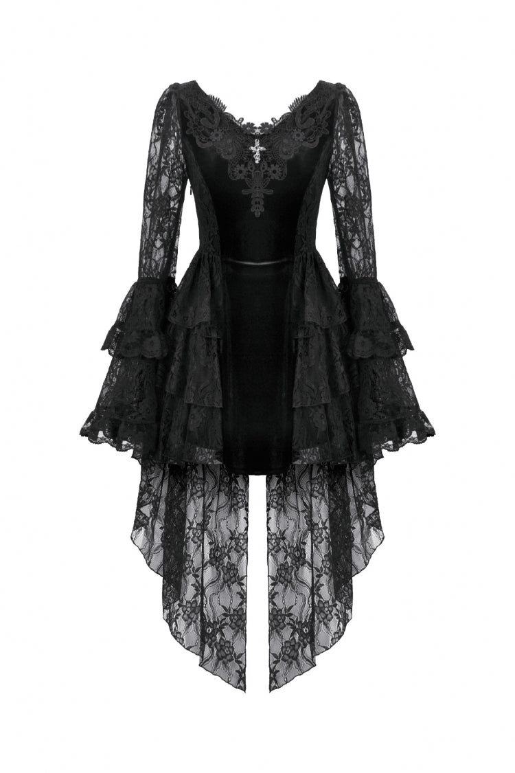 Gothic Dress with Trumpet Sleeves and Lace Up