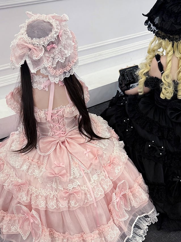 Organza Black Decorated Bows / Hat Pink