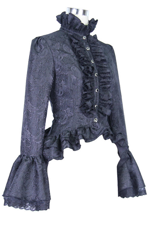 Vintage Gothic Blouse with Ruffled Trumpet Sleeves
