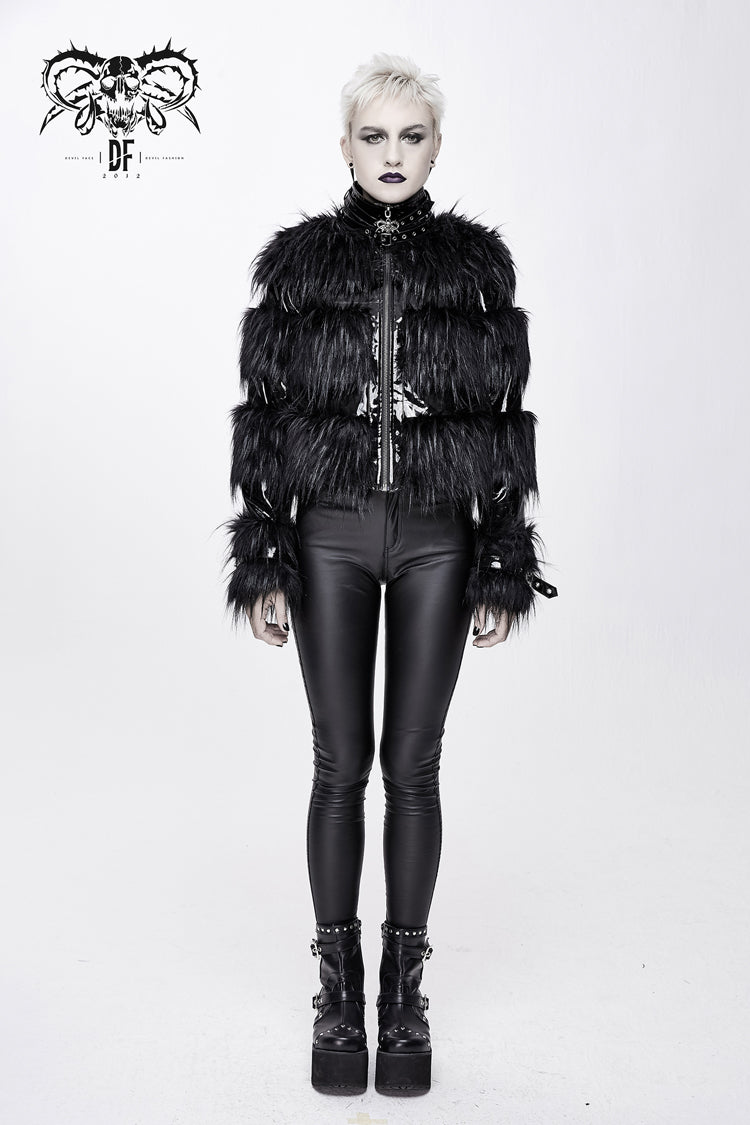 Punk Coat with Patent Leather Trim and Wool Blend