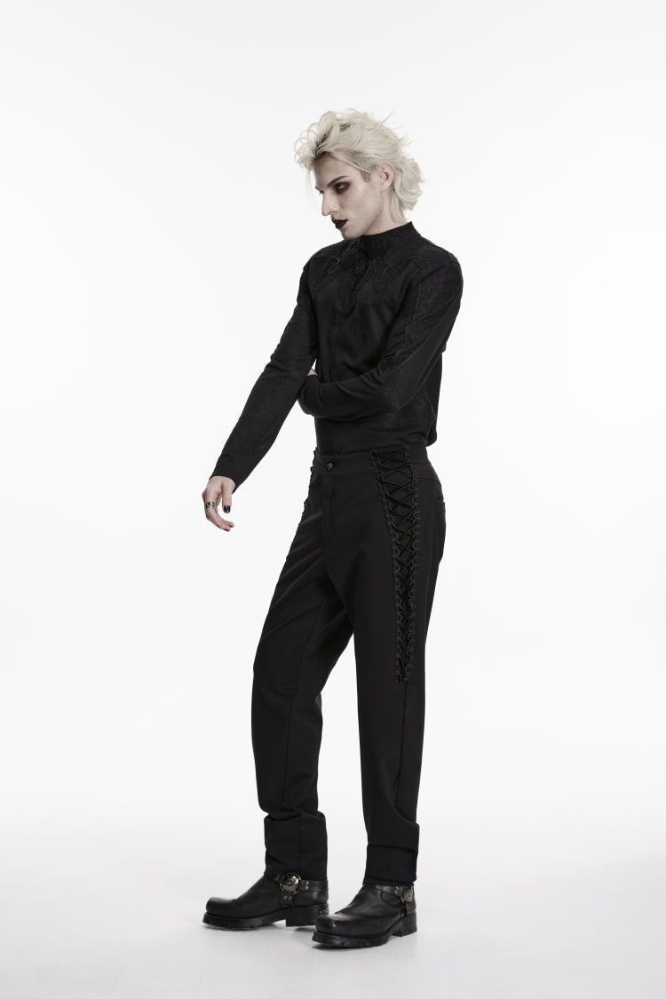 Noir Gothic Pants with Buckle Details and Slim Cut