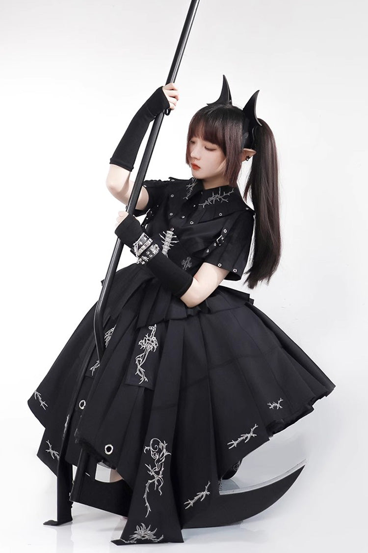 Nocturnal Rose Print Short-Sleeve Elegant Gothic JSK Dress