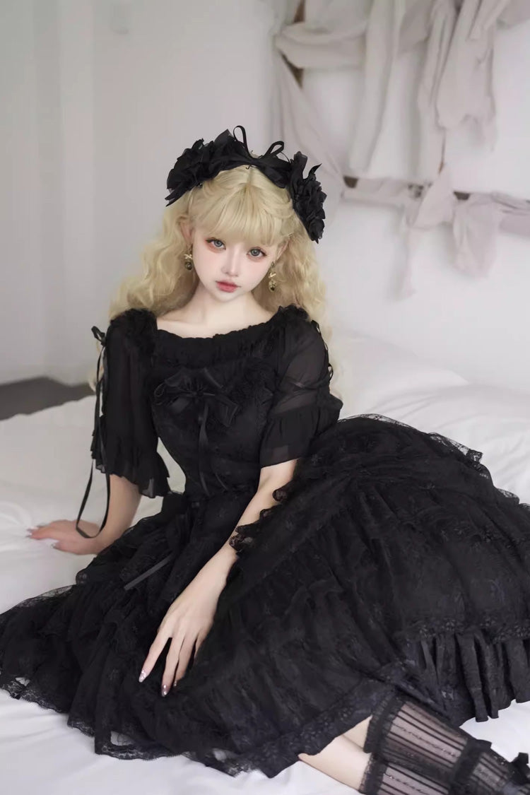 Black Iris Love Multi-Layer Ruffle Bowknot Gothic Princess JSK