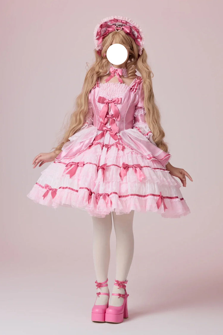 Velvet Cake Lolita Dress with Trumpet Sleeves & Lace Trim