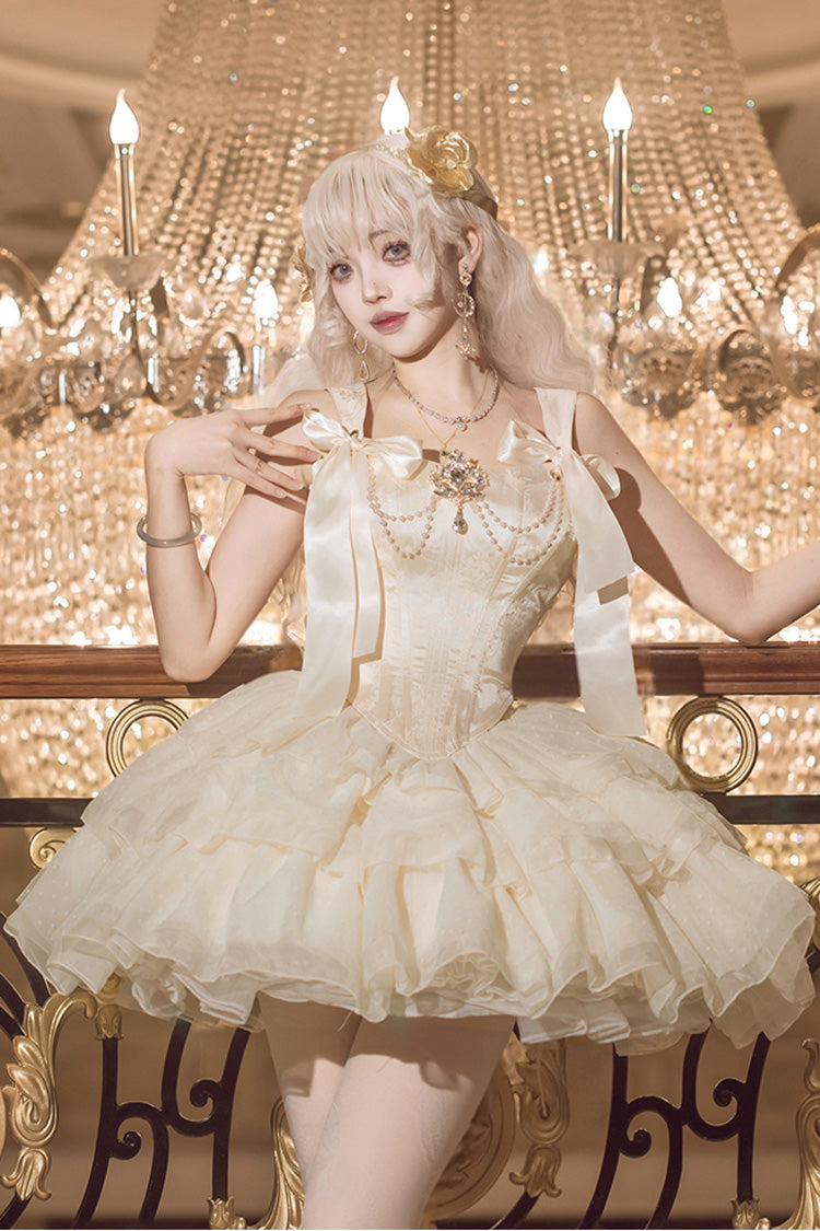 Champagne Cream Polka Dot Sleeveless Dress