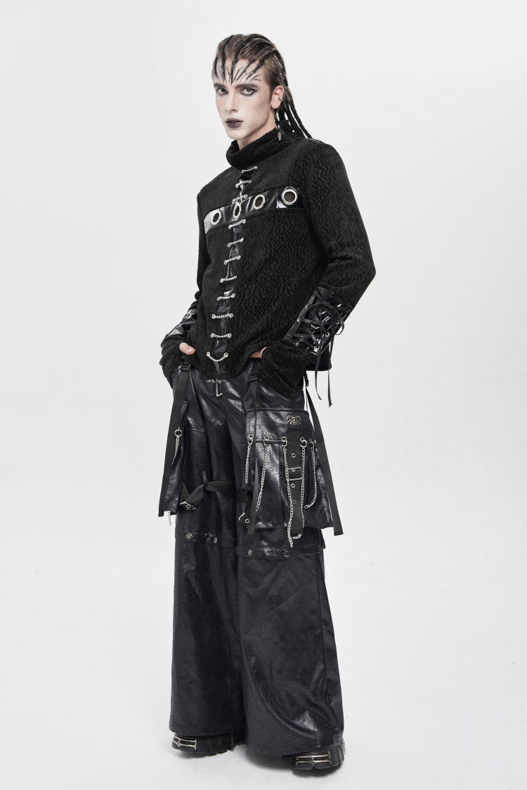 Men's Punk Pants with Big Pockets & Strappy Chain Accents