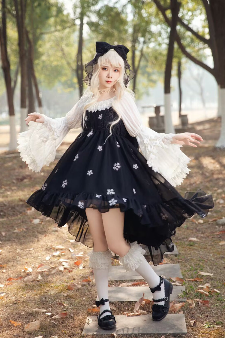 Feather Snowflake Embroidery Sleeveless Ruffle Bow Sweet Lolita JSK in Three Shades