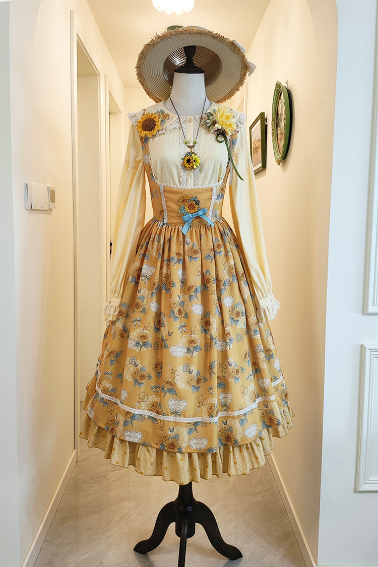 Yellow Sunflower Sleeveless Floral Bow Elegant Uplift Jsk
