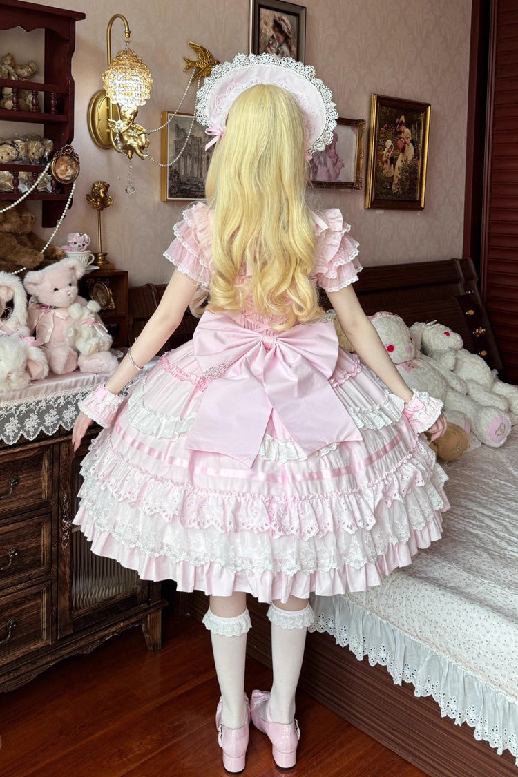 Blush Triple-Tier Ruffle Bow Elegant Lolita JSK - Super Cute Belia