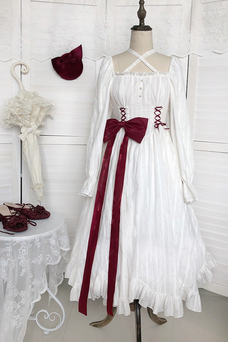 Ivory Boat Neck Ruffled Long-Sleeved Lolita Gown