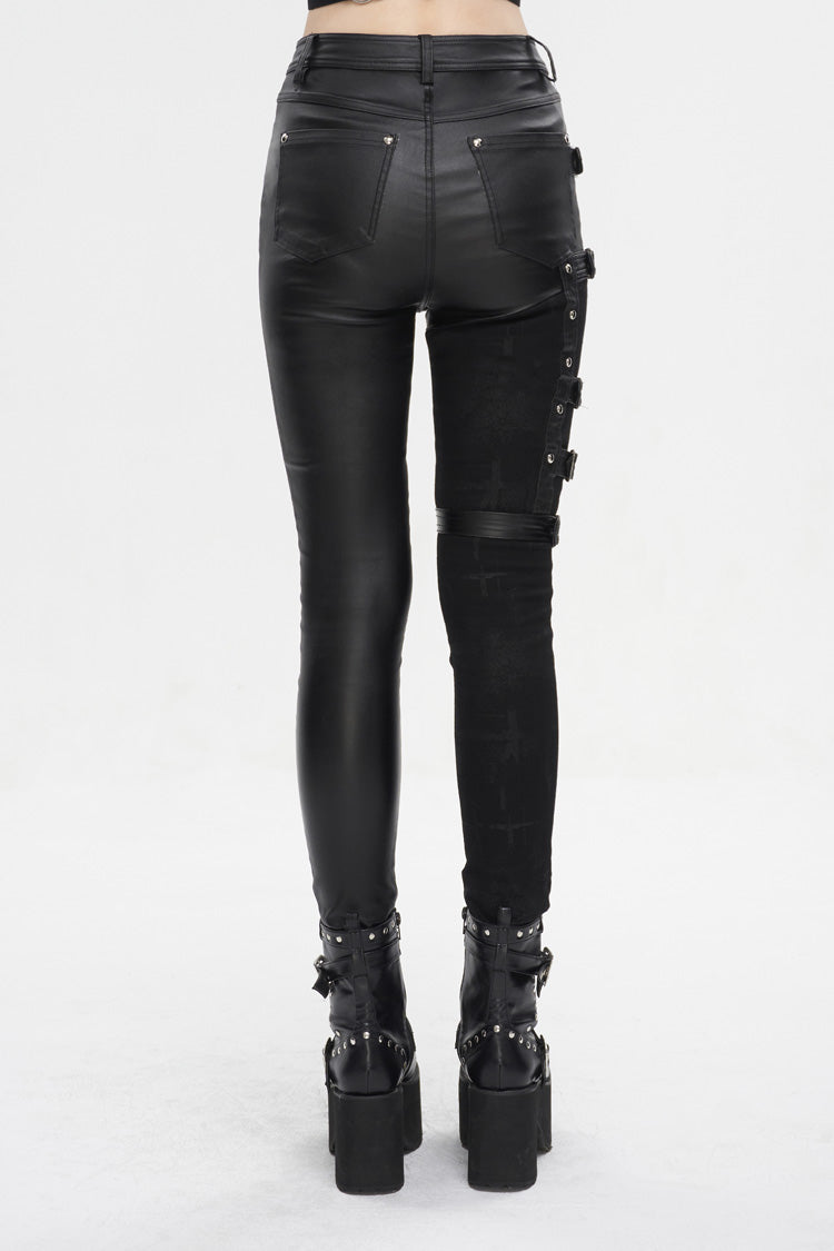 Leather Multi-Buckle Splice Punk Trousers for Women