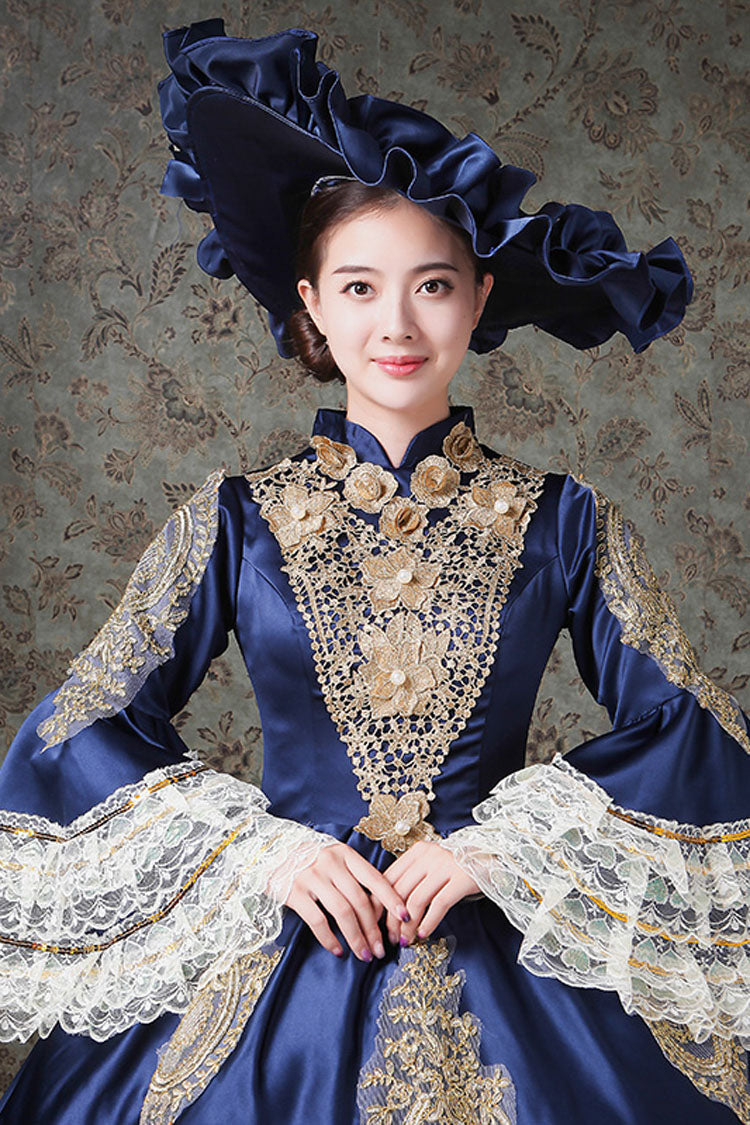 Victorian Lace Dress with Bell Sleeves and Floral Embroidery - Altfashion Shop