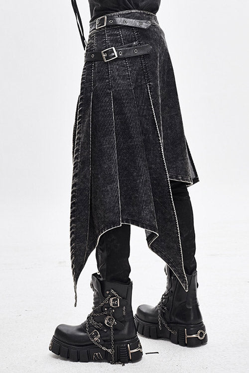 Men's Punk Rock Skirt with Metal Nails, Worn Corduroy and Wrapped Loops