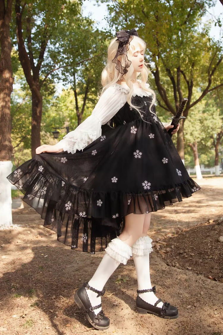 Feather Snowflake Embroidery Sleeveless Ruffle Bow Sweet Lolita JSK in Three Shades