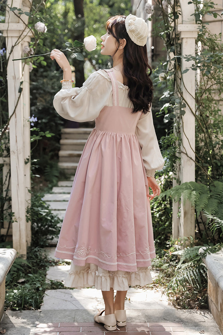 Square Collar Lolita Two-Piece with Lace-Up & Ruffled Details