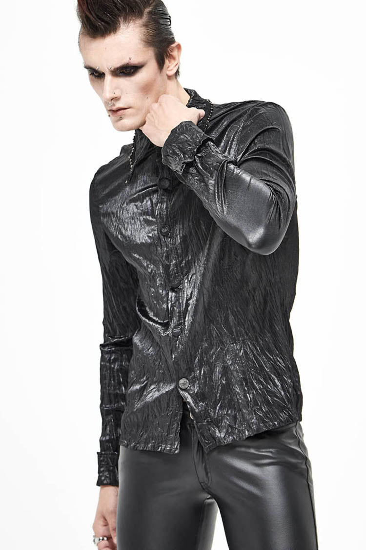 Punk Shirt with Twill Fold Collar and Metal Rings