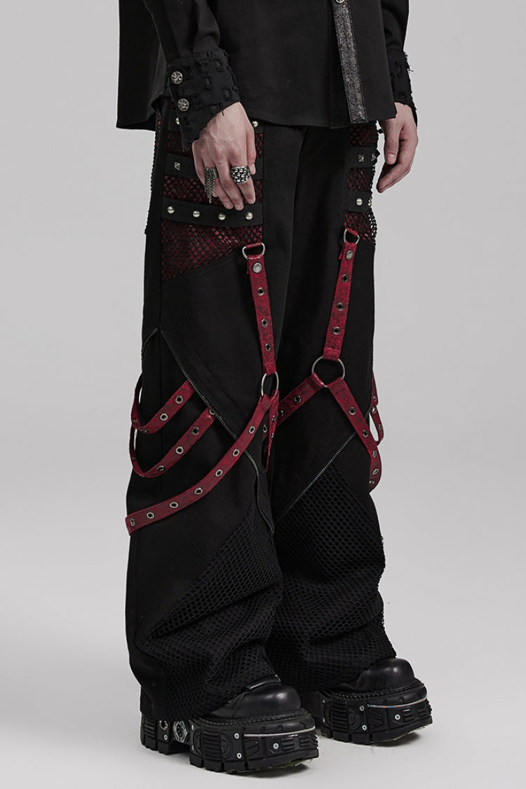 Steampunk Men's Pants with Rivets and Mesh - Cracked Leather - Two Shades