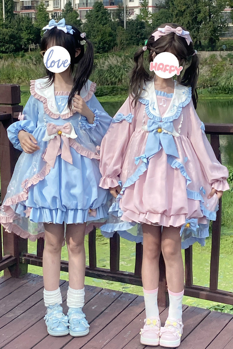 Pink Music Note Lace Sweet Lolita Dress with Bow and Ruffles