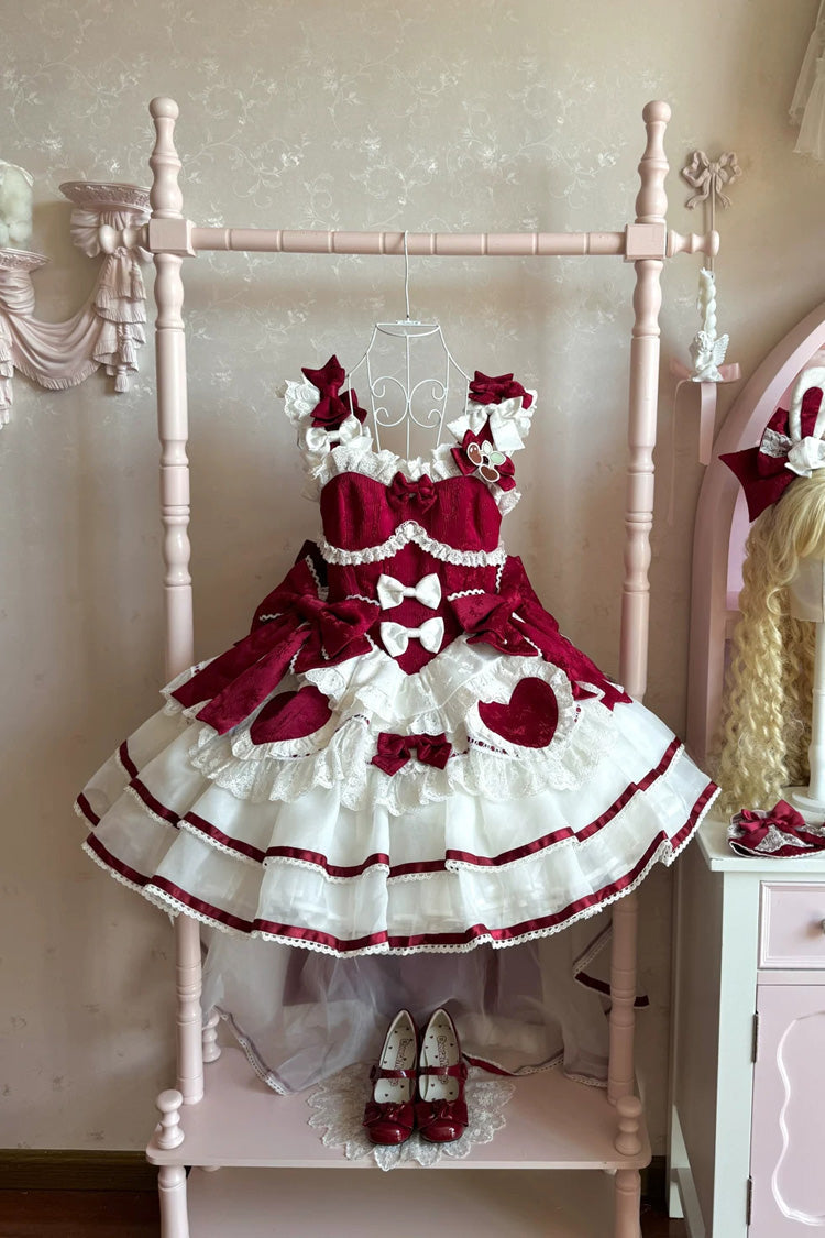 Scarlet Velvet Rabbit Sleeveless Multi-Layered Ruffled Bow Sweet Lolita Jumper Dress Set