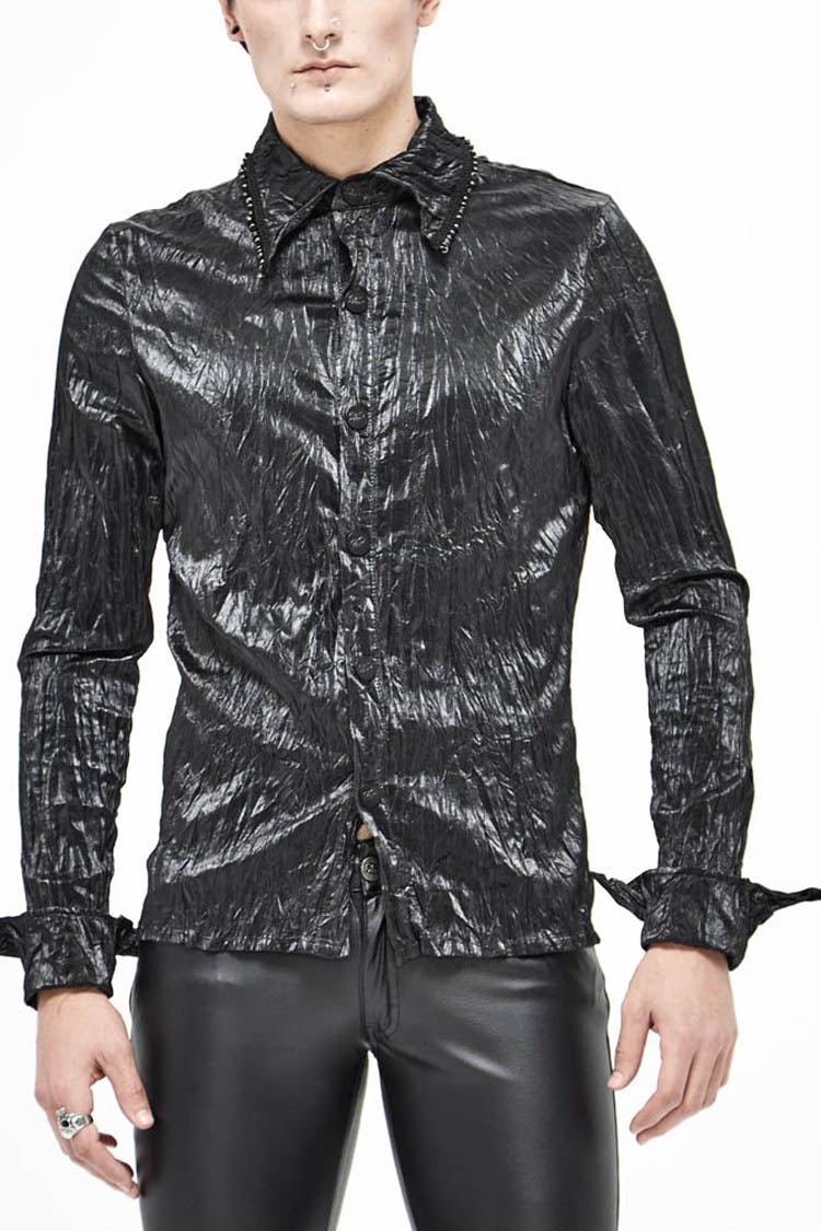 Punk Shirt with Twill Fold Collar and Metal Rings