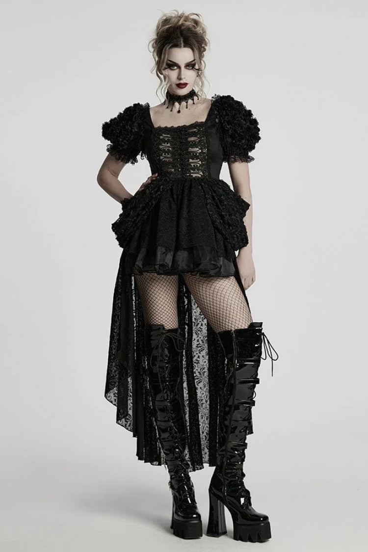 Square Collar Puff Sleeve Layered Gothic Dress